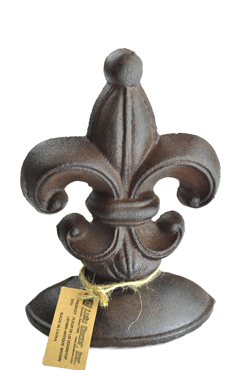 Lulu Decor, Cast Iron Fleur De Lis Door Stop, 2 Lbs, Door Stopper (Antique Brown) - Image 1